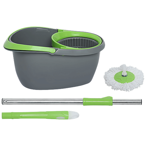 Frestol Spin Mop - Plastic Bucket, With Rod, Grey & Green, 1 pc