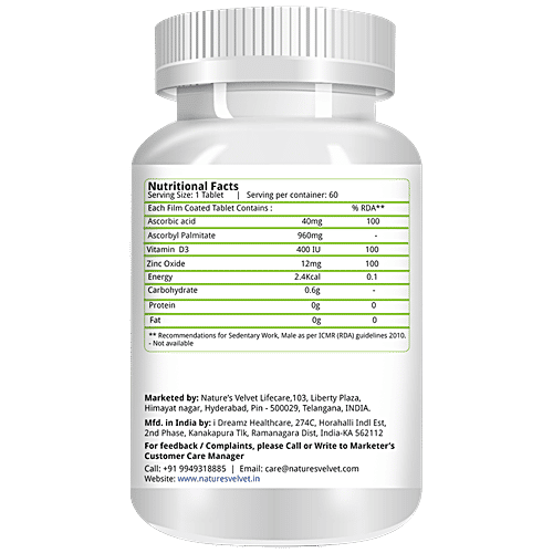 Buy Natures Velvet Immunity Booster Supplement Tablets Vitamin C, D3