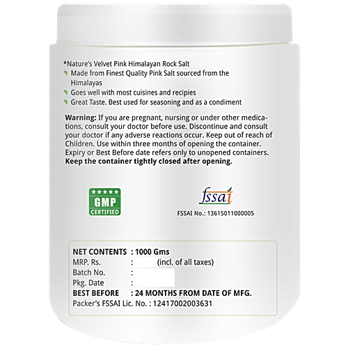 Natures Velvet Pink Himalayan Rock Salt Powder - Seasoning & Condiment, Natural, 1 kg  