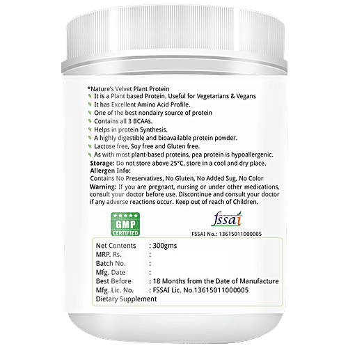 Natures Velvet Plant Protein Supplement - Vegan, Rich in BCAAs, 300 g  