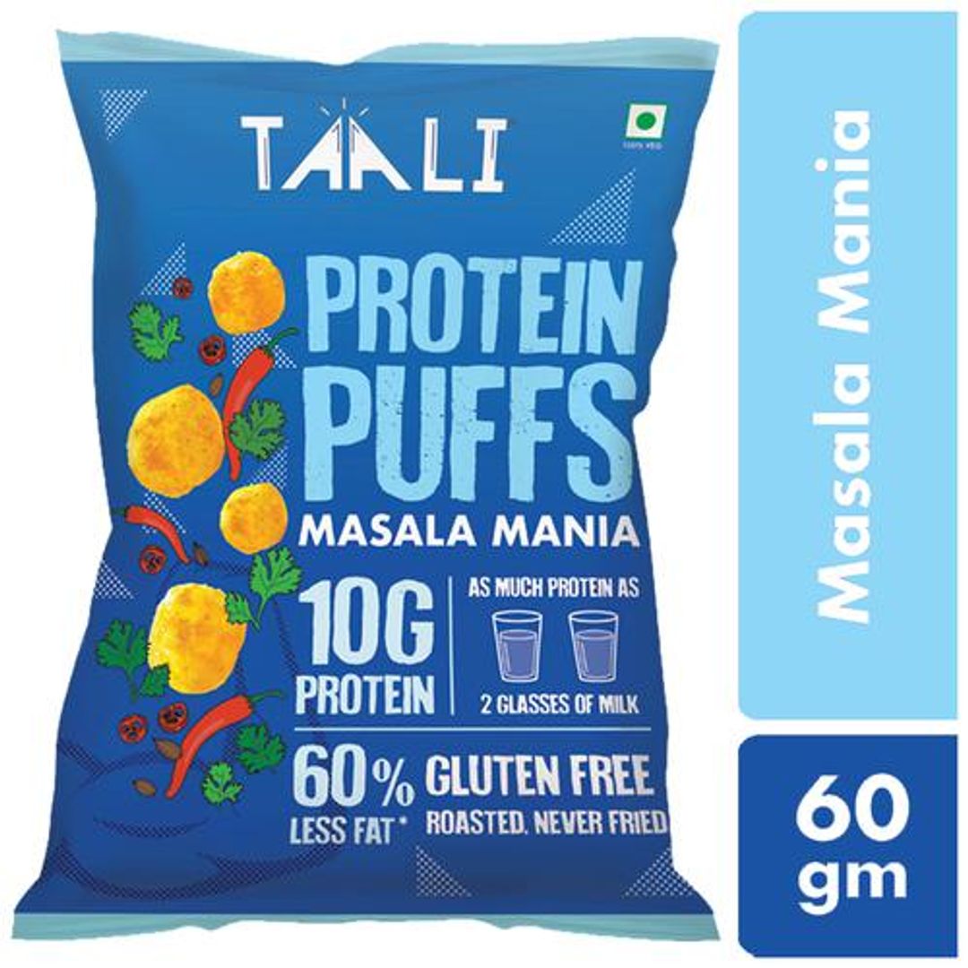 TAALI Protein Puffs - Roasted, Gluten Free, No Maida & MSG, Masala Mania Flavour, 60 g 