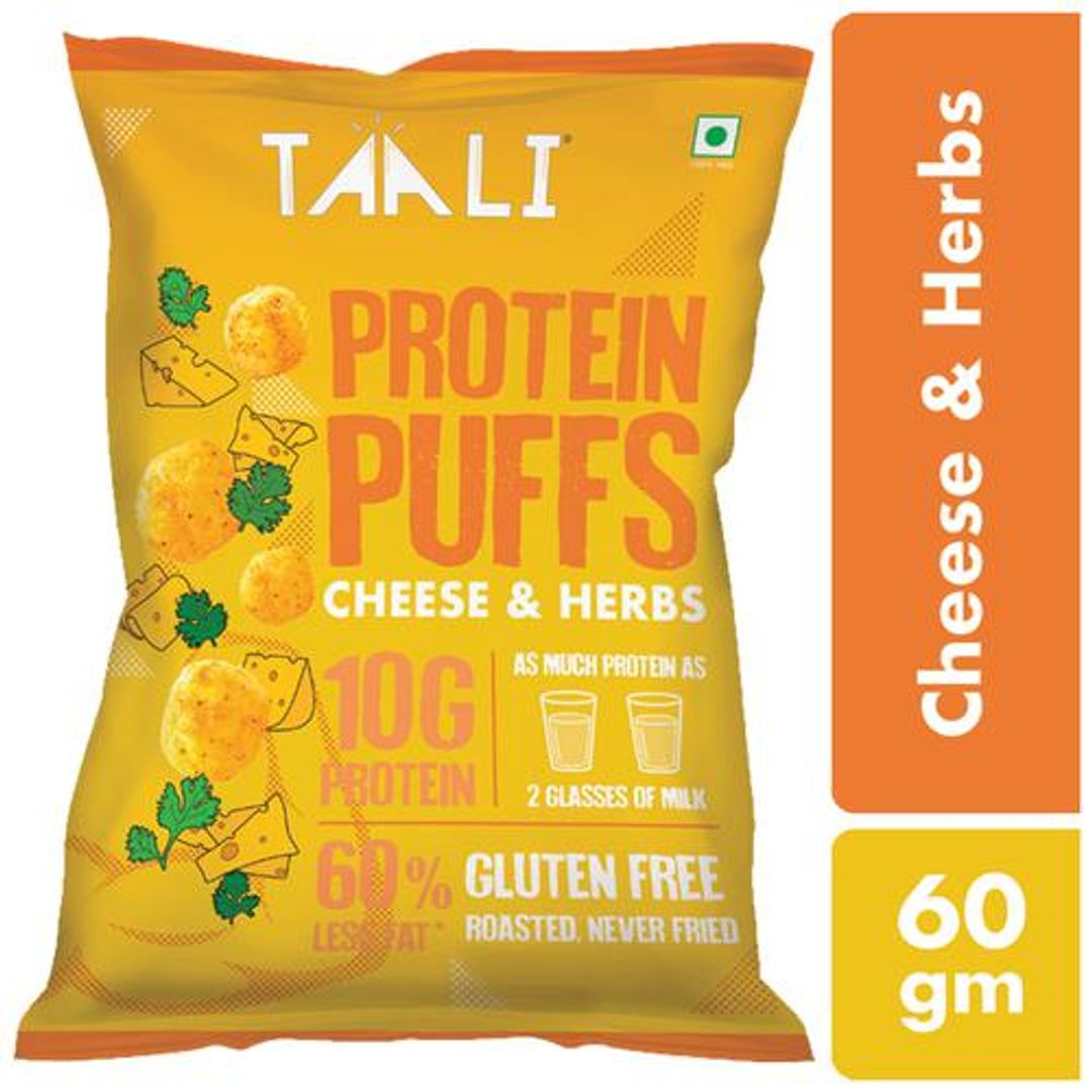 TAALI Protein Puffs - Roasted, Gluten Free, No Maida & MSG, Cheese & Herbs Flavour, 60 g 