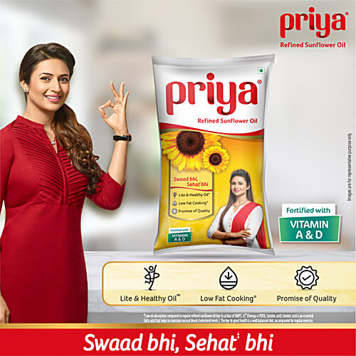 Priya Refined Sunflower Oil, 850 g Pouch 