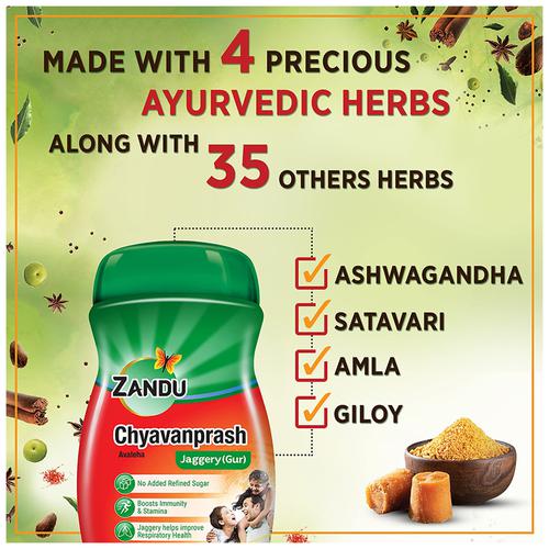 Zandu Chyavanprash Avaleha with Jaggery/Gur, Ayurvedic Immunity Booster, Rich in Vitamins & Micro-Nutrients, 900 g  