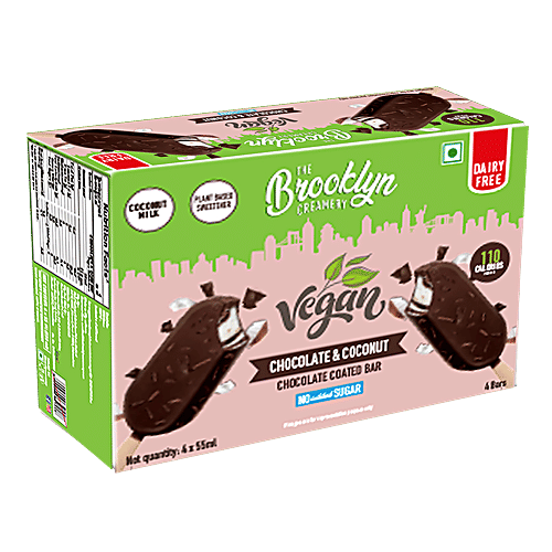 The Brooklyn Creamery Chocolate Coated Ice Cream Bar - Chocolate & Coconut, Vegan, No Added Sugar, 4 pcs 55 ml 