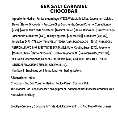The Brooklyn Creamery Sea Salt Caramel Chocobar - No Added Sugar, 60% Lower Fat, Plant Based Sweetener, 220 ml (55ml x 4 Pcs) 