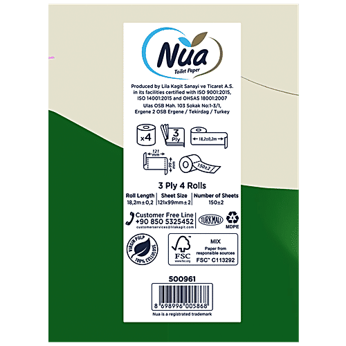 Nua Toilet Paper Roll - 3 Ply, Biodegradable, 4 pcs