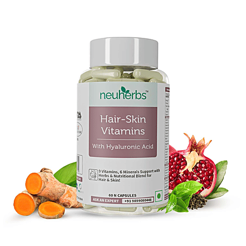 Neuherbs Hair-Skin Vitamins Supplement Capsules With Hyaluronic Acid, 60 pcs  Vitamin C & E For Radiant Skin & Hair Re-Growth