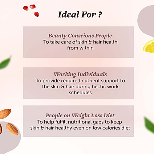 Neuherbs Hair-Skin Vitamins Supplement Capsules With Hyaluronic Acid, 60 pcs  Vitamin C & E For Radiant Skin & Hair Re-Growth