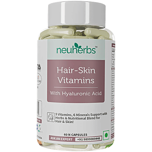 Neuherbs Hair-Skin Vitamins Supplement Capsules With Hyaluronic Acid, 60 pcs  Vitamin C & E For Radiant Skin & Hair Re-Growth