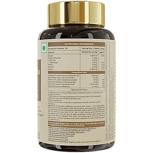 Neuherbs Ashwagandha 1000 mg With B Vitamins & E Tablets, 60 pcs Boost Energy, Immunity, Strength & Reduce Stress