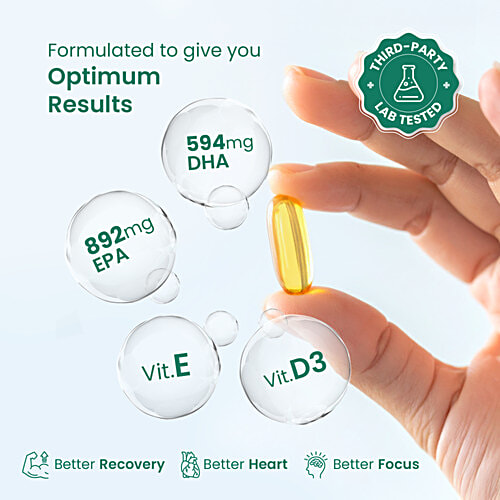 Neuherbs Deep-Sea 2500 mg Lemon Flavour Omega 3 Fish Oil Soft Gels, 60 pcs Chloesterol Free, No Fishy Burp, Support Heart,Brain,Bone,Skin, EPA - 892 mg, DHA - 594 mg