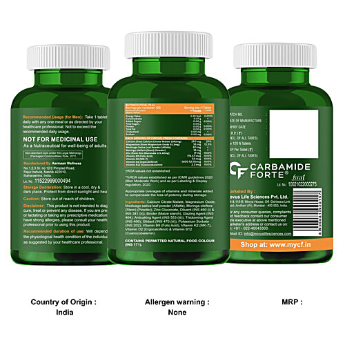 Carbamide Forte Calcium Tablets - With Magnesium, Zinc, Vitamin D, K2 & B12, For Women & Men, 120 pcs  