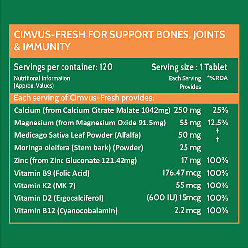 Carbamide Forte Calcium Tablets - With Magnesium, Zinc, Vitamin D, K2 & B12, For Women & Men, 120 pcs  