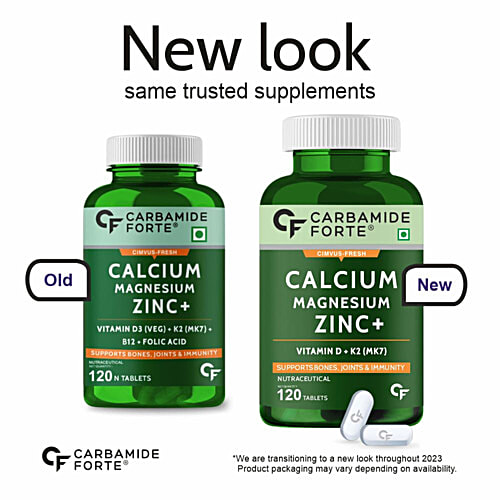 Carbamide Forte Calcium Tablets - With Magnesium, Zinc, Vitamin D, K2 & B12, For Women & Men, 120 pcs  