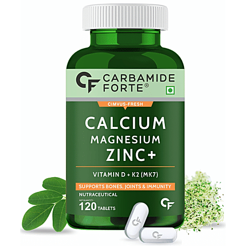 Carbamide Forte Calcium Tablets - With Magnesium, Zinc, Vitamin D, K2 & B12, For Women & Men, 120 pcs  