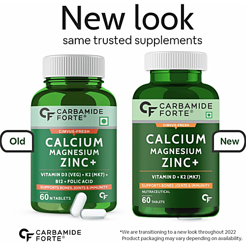 Carbamide Forte Calcium Tablets - With Magnesium, Zinc, Vitamin D, K2 & B12, For Men & Women, 60 pcs  
