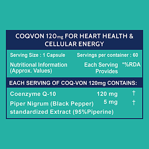 Carbamide Forte Coenzyme Q10 120mg + Piperine 6mg Vegetarian Tablets - For Heart Health, 60 pcs  