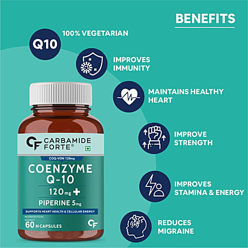Carbamide Forte Coenzyme Q10 120mg + Piperine 6mg Vegetarian Tablets - For Heart Health, 60 pcs  