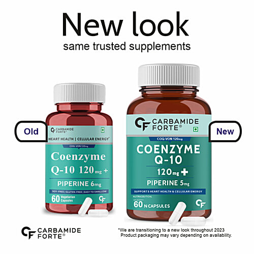 Carbamide Forte Coenzyme Q10 120mg + Piperine 6mg Vegetarian Tablets - For Heart Health, 60 pcs  