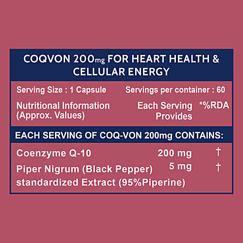 Carbamide Forte Coenzyme Q10 200mg + Piperine 5mg Vegetarian Tablets - For Heart Health, 60 pcs