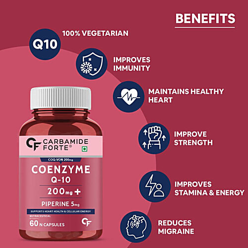 Carbamide Forte Coenzyme Q10 200mg + Piperine 5mg Vegetarian Tablets - For Heart Health, 60 pcs