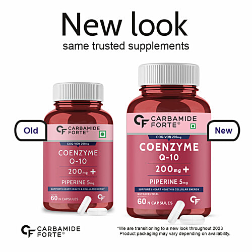 Carbamide Forte Coenzyme Q10 200mg + Piperine 5mg Vegetarian Tablets - For Heart Health, 60 pcs