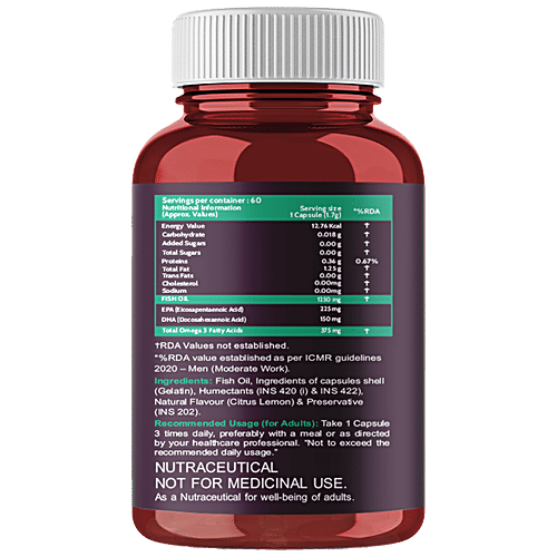 Carbamide Forte Omega 3 Fish Oil 1250mg Softgel Capsules - For Healthy Heart, 60 pcs  