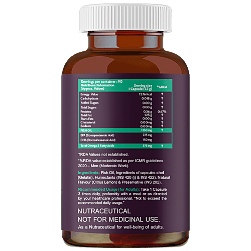 Carbamide Forte Omega 3 Fish Oil 1250mg Softgel Capsules - For Healthy Heart, 90 pcs  