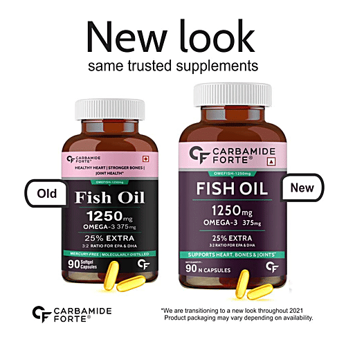 Carbamide Forte Omega 3 Fish Oil 1250mg Softgel Capsules - For Healthy Heart, 90 pcs  