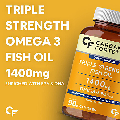 Carbamide Forte Triple Strength Omega 3 Fish Oil 1400mg Softgel Capsules - For Heart & Brain, 90 pcs  