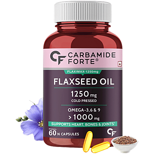 Carbamide Forte Flaxseed Oil Capsules 1250mg + Omega 3, 6, 9 Softgel Capsules - For Digestion, 60 pcs  