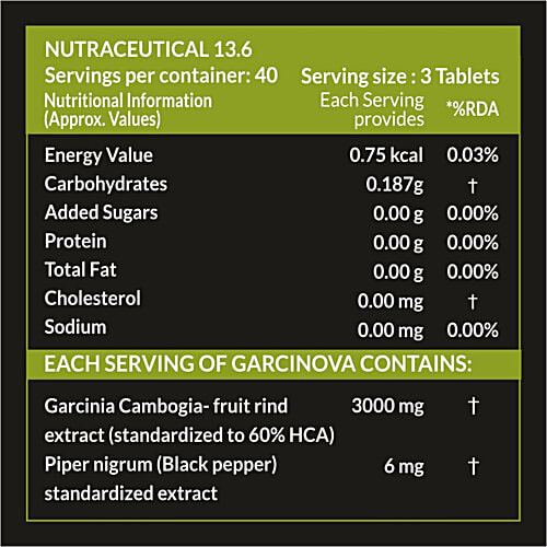 Carbamide Forte Garcinia Cambogia 3000mg + Piperine 6mg Vegetarian Tablets - For Weight Loss, 120 pcs  