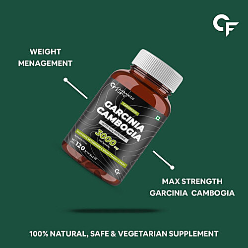 Carbamide Forte Garcinia Cambogia 3000mg + Piperine 6mg Vegetarian Tablets - For Weight Loss, 120 pcs  