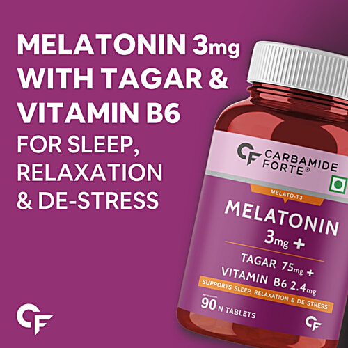 Carbamide Forte Melatonin 3mg + Tagara 75mg Vegetarian Tablets - For Restful Sleep, 90 pcs  