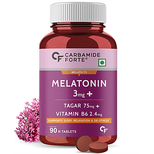 Carbamide Forte Melatonin 3mg + Tagara 75mg Vegetarian Tablets - For Restful Sleep, 90 pcs  