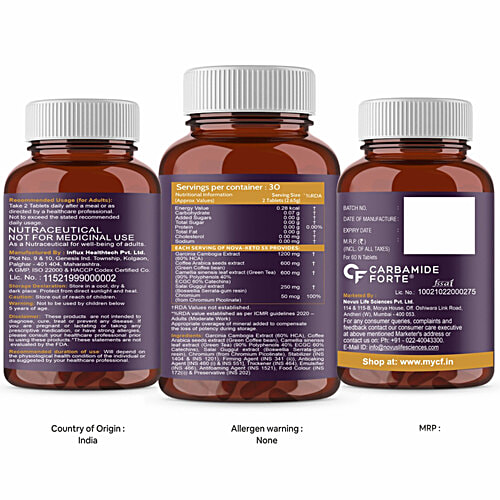 Carbamide Forte Keto-5x Tablets - With Garcinia Cambogia, & Green Coffee Bean Extract, Weight Loss Supplement, 60 pcs  