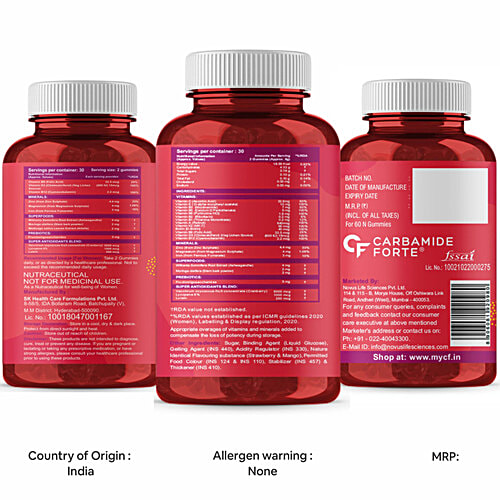 Carbamide Forte Multivitamin For Women Vegetarian Gummies - Mixed Fruit Flavour, For Skin, 60 pcs  