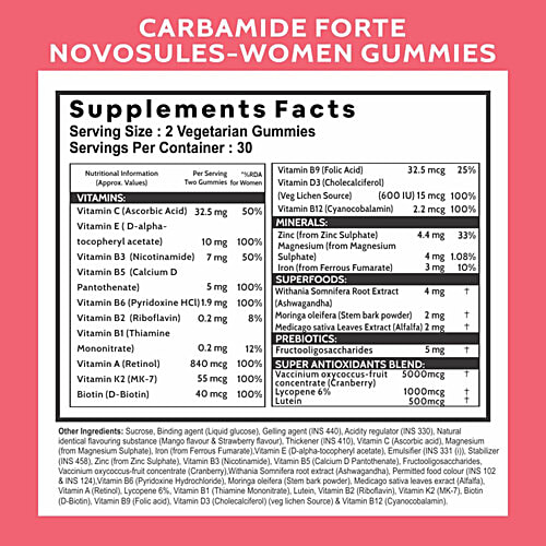 Carbamide Forte Multivitamin For Women Vegetarian Gummies - Mixed Fruit Flavour, For Skin, 60 pcs  