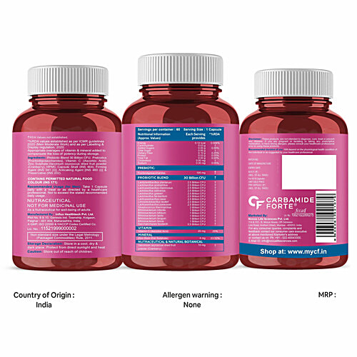 Carbamide Forte Probiotics 30 Billion + 100mg Prebiotics Vegetarian Capsules - Better Digestion, 60 pcs  