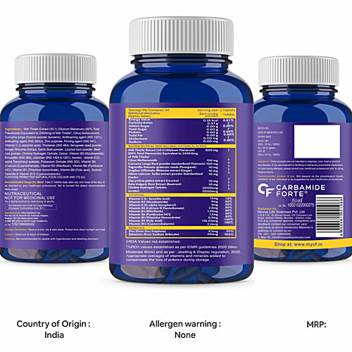 Carbamide Forte Milk Thistle Extract 600mg + 20 Ingredients Vegetarian Tablets - Liver Support, 120 pcs  