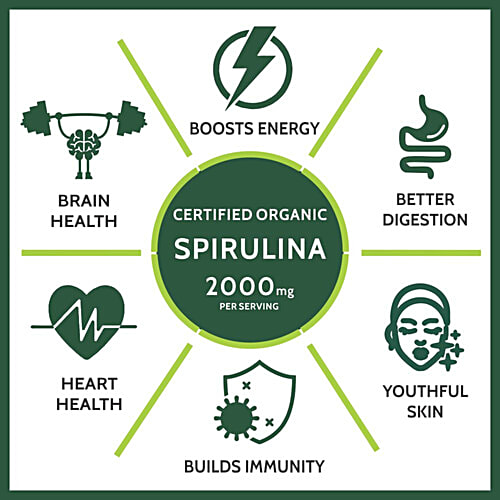 Carbamide Forte Organic Spirulina 2000mg Vegetarian Tablets - For Energy, Immunity, 180 pcs  