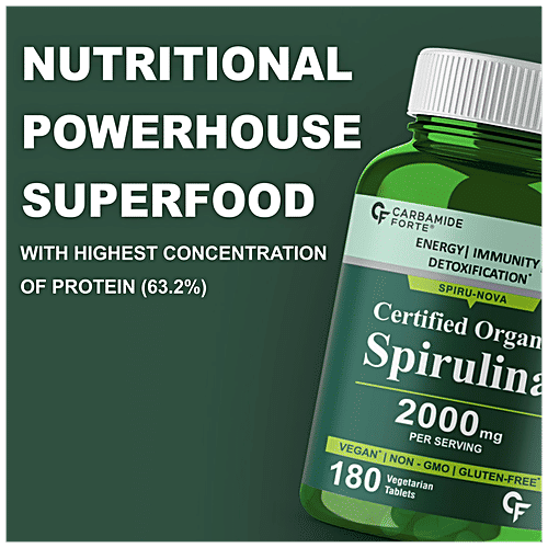 Carbamide Forte Organic Spirulina 2000mg Vegetarian Tablets - For Energy, Immunity, 180 pcs  