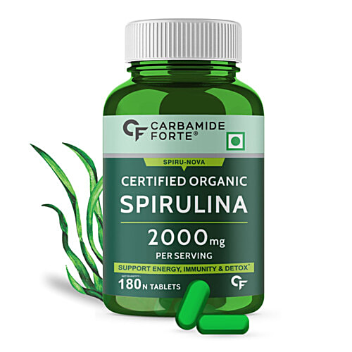 Carbamide Forte Organic Spirulina 2000mg Vegetarian Tablets - For Energy, Immunity, 180 pcs  