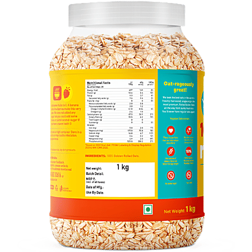 Yoga Bar Rolled Oats - High In Fibre, Gluten-Free, Ideal Breakfast For Weight Loss, 1 kg