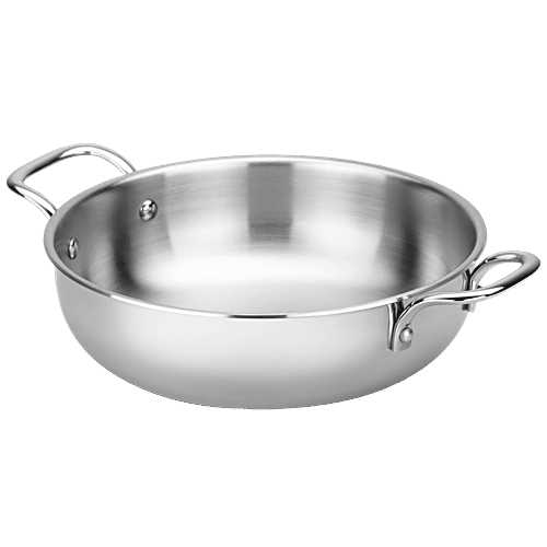 Butterfly Royale Tri-Ply Stainless Steel Kadai - 3 Layer, Induction Bottom, 24 cm, Glass Lid, With Handle, 2 l  