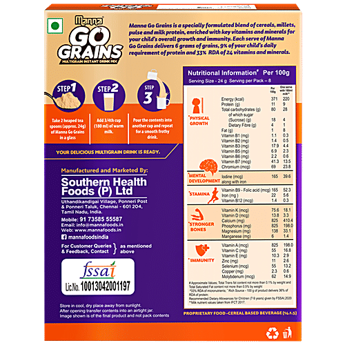 Manna Go Grains Multigrain Instant Drink Mix - For Growth & Immunity, Classic Malt Flavour, 200 g