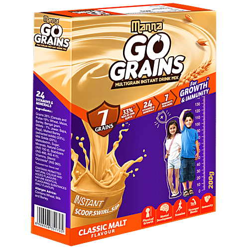 Manna Go Grains Multigrain Instant Drink Mix - For Growth & Immunity, Classic Malt Flavour, 200 g