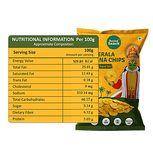 Beyond Snack Original Style Kerala Banana Chips, 75 g Pouch Zero Cholestrol, Zero Trans Fat, High Fibre