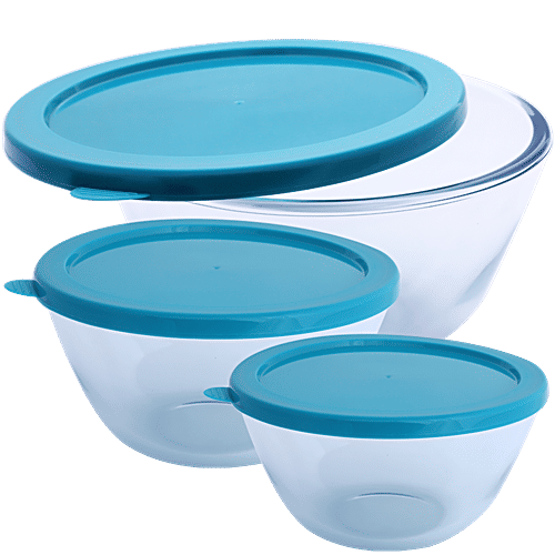 Iveo Mixing/Serving Bowl With Lid - Borosilicate Glass - Green, set of 3  